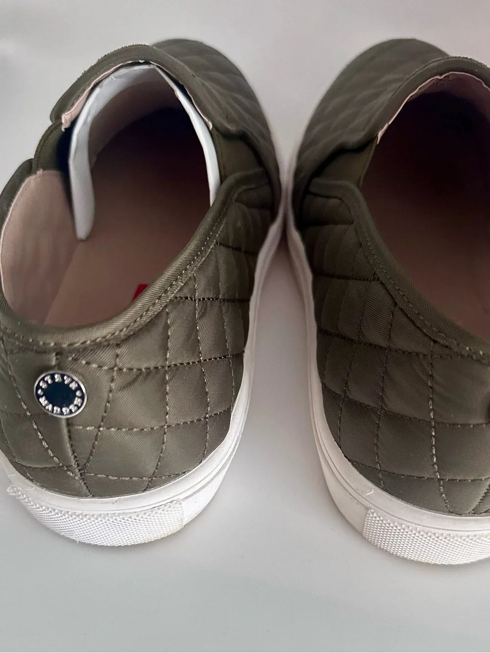 Steve Madden Quilted Slip-On Sneakers in Olive with White Rubber Sole Size 10
